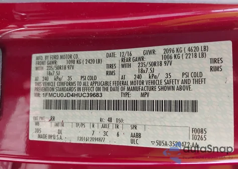 2017 Ford Escape Titanium из США, поврежденный, VIN 1FMCU0JD4HUC39683